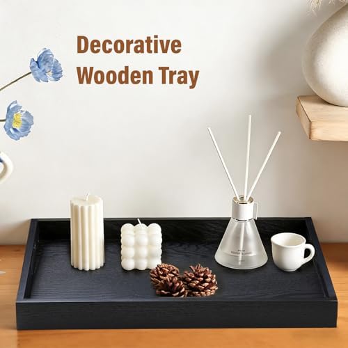 Wooden Serving Tray with Handles, 16.9 Inch Coffee Table Tray for Daily Use, Farmhouse Wood Tray for Breakfast, Lunch, Dinner, Home Kitchen Dining Tabletop Decor, Ottoman Decorative Tray, Black - Image 6