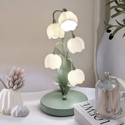 Green Flower Lamp for Home,5 Lily of The Valley Vintage Table Lamps by Quipzora