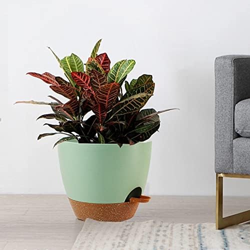 UOUZ Large Self Watering Pots, 12/10/9 Plastic Planters with High Drainage Holes and Deep Reservoir for Indoor Outdoor Garden Plants and Flowers, Green with Brown - Image 7