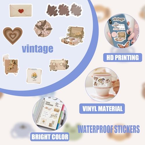 120Pcs Vintage Stickers, Waterproof Scrapbook Aesthetic Sticker for Daily Planner, Water Bottles, Handbook Junk Diary Stickers, Adults Scrapbooking Journaling Supplies DIY Paper Crafts - Image 6