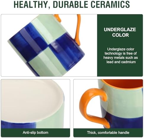 Koja Colorful Hand Painted Ceramic Mugs, 16 oz, Set of 4, Dishwasher Safe - Image 3