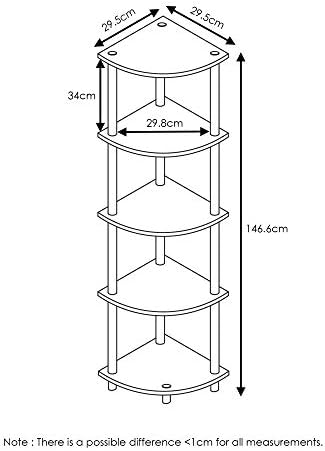 Furinno TURN-N-TUBE Corner Shelf, 5-Tier Corner Bookshelf, Open Storage Shelves, for Organization and Storage, Living Room, Home Office, Garage, Bedroom, French Oak - Image 3