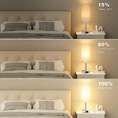 Fenmzee White Bedside Lamp for Bedroom, Dimmable Touch, USB A+C, AC Outlet - Image 5