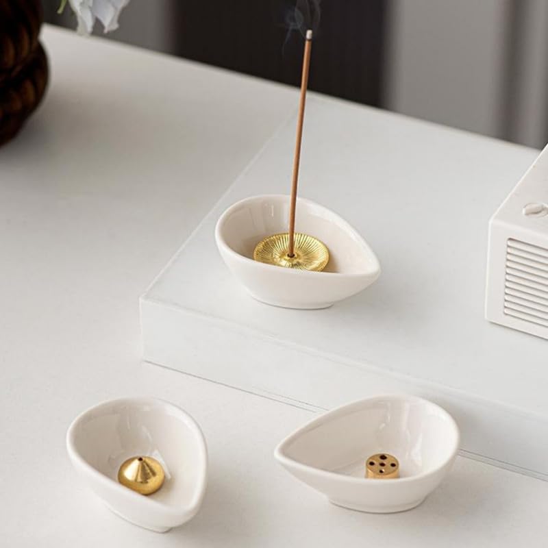 Incense Holder Modern Minimalist Circular Incense Stick Burner for Cones or Sticks for Yoga & Meditation, Enhance Atmosphere,Ceramic Ash Catcher Calabash - Image 2