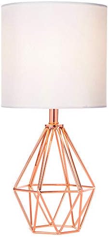 Rose Gold Bedside Table Lamp,Modern Small Desk Lamp with TC Fabric Shade Geometric Metal Base for Kids Living Room Bedroom Nightstand by COTULIN