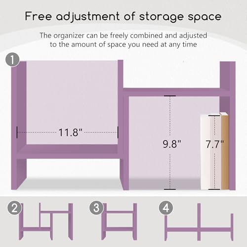 Jerry & Maggie Desktop Organizer Office Storage Rack Adjustable Wood Display Shelf Free Style Double H, Multi-Functional Mini Bookshelf for Desk Natural Stand (Violet) - Image 5