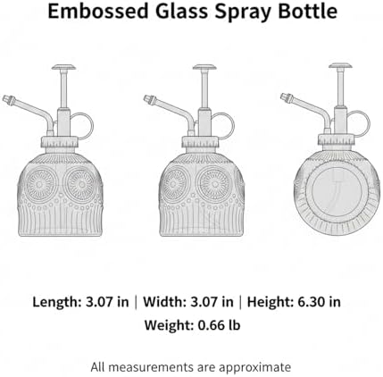Vintage Embossed Glass Spray Bottle with Metal Pump, 10.6 oz Refillable Mister for Indoor Plants & Home Decor - Image 7