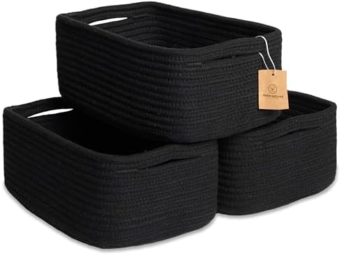 NaturalCozy 11.8"x8"x4.5” Rectangle Storage Baskets for Shelves 3 Pack | Cotton Rope Woven Small Baskets for Organizing | Small Storage Bins for Nursery, Bathroom, Closet, Shelf, Decorative, Gift by NaturalCozy