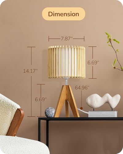 EDISHINE 14.17" Small Table Lamp, Wood-Colored Hollow Shade, E26 Base - Image 5