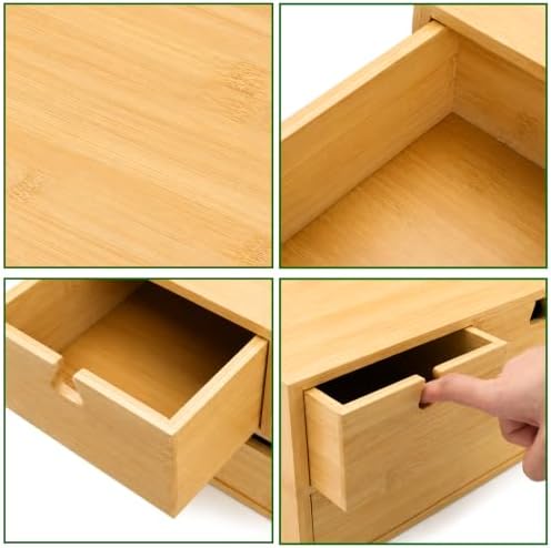 DEAYOU Bamboo Desk Organizer, 100% Natural Bamboo Desktop Drawer Organizer, Tabletop Storage Cabinet Organization Box with 3 Drawers for Home Office Supplies, Makeup, Letter, 2-Layer, Fully Assembled - Image 6