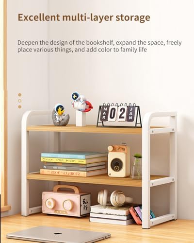 Office Desk Shelf Organizer, Wood Desktop Bookshelf Supplies Storage Rack, Shelf for Top of Desk and Dresser and Cubicle Decor Aesthetic Bookshelf (White White, Two Tier 19.69 Lx7.87 Wx15.16 H) - Image 4