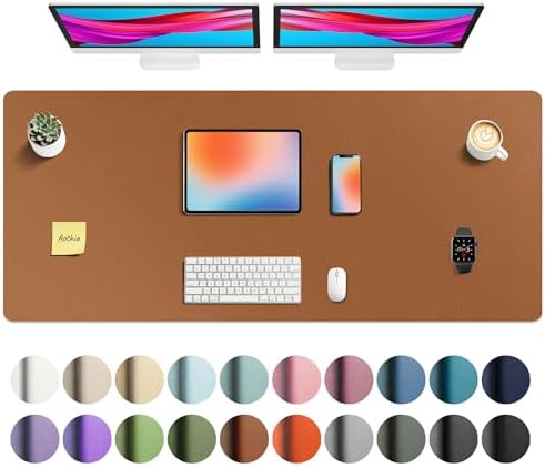 Aothia Faux Leather Desk Mat - Non-Slip PU Leather Desk Blotter, Waterproof Writing Surface, Large Desk Pad for Office & Home (Brown, 55" x 24") by AothiaSimpleNaturalUnique