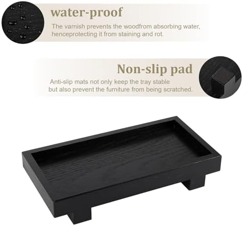Bathroom Counter Tray Wooden Riser Display Kitchen Soap Holder, Black - Image 3