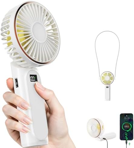 TUNISE Portable Handheld Fan, Portable Fan Rechargeable, 4000mAh, 180° Adjustable, 6 Speed Wind, Display Electricity in Real Time, USB Rechargeable Foldable F an, Quiet Personal Fan with Power Bank by 3DGreetingCards