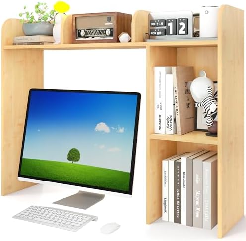 COCO DESIGN Wood Desk Shelf, Desktop Organizer with Multi-Tier Storage, Desk Hutch for Computer Monitor, Desktop Bookshelf Storage Rack for Home Office Desk Organization Desk Table with Shelves by COCO+DESIGN