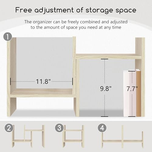 Jerry & Maggie Desktop Organizer Office Storage Rack Adjustable Wood Display Shelf Free Style Double H, Multi-Functional Mini Bookshelf for Desk Natural Stand (White Wood Tone) - Image 5