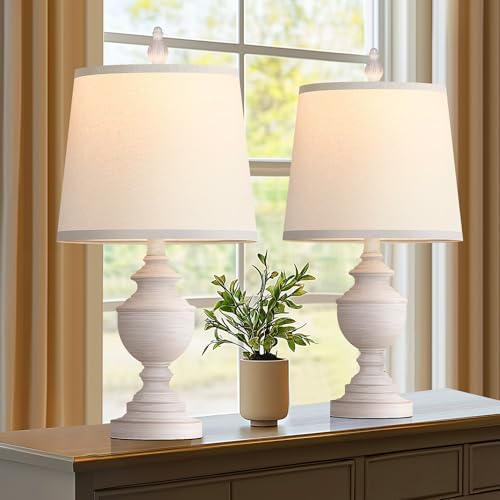 PARTPHONER Retro Table Lamps Set of 2, Bedside Lamp for Bedroom Rustic Farmhouse Table Lamps for Living Room, 22" Vintage Nightstand Lamps with White Shades, White by PARTPHONER
