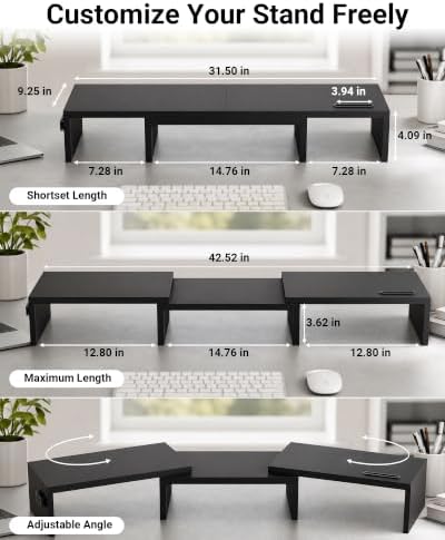 BONTEC Dual Monitor Stand Riser, Adjustable Length & Swivel Angle, Black - Image 4