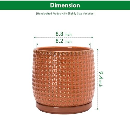 D'vine Dev Beaded Ceramic Pot with Saucer, 8 in, Pumpkin, 27-C-Q-J - Image 3