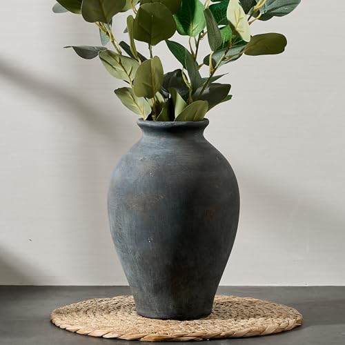 SIDUCAL Ceramic Vintage Flower Vase | 9 Inch Large Pottery Rustic Farmhouse Boho Vase for Home Decor, Table, Living Room, Bathroom, Coffee Desk, Shelf, Mantel Decoration, Wedding, Bronze by SIDUCAL