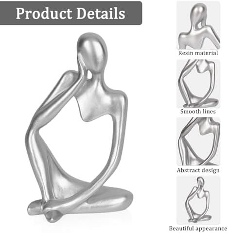 Sandstone Resin Thinker Statue Style Abstract Sculpture, Silver, 3pcs - Image 4