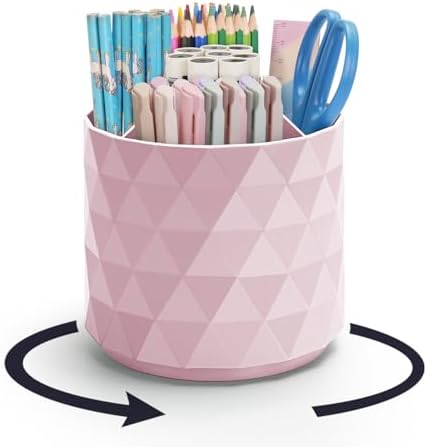 minimaliving Desk Organizer,Sparkling Diamond-like Pen Holder for Desk 360°Rotating Office Accessories,Pencil Cup with 5 Compartments Storage Box Caddy for Office,School,Home,Art Supply(Pink) by minimaliving