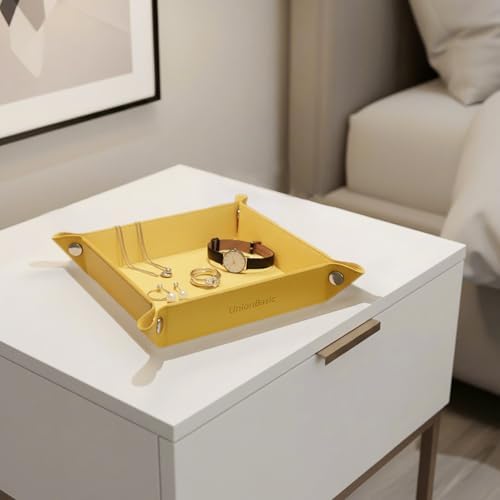 UnionBasic Small Valet Tray, Jewelry Tray for Rings Watches Earrings, Entryway Catchall Caddy for Coins Keys Change, Nightstand Bedside Valet Holder, Trays for Electronic Gadgets, Lemonade - Image 6