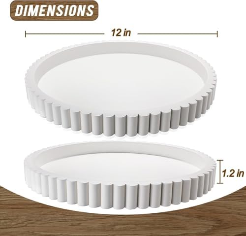 Handmade 12in Decorative Tray for Coffee Table Tray Decor, White Wooden Decorative Round Tray for for Coffee Table, Dining Room Table Entryway and Living Room Table - Image 2