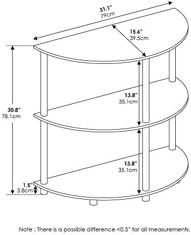 Furinno Frans Turn-N Half Round Console Table with Stainless Steel Tubes, White Oak, 15.6D x 31.1W x 30.8H in - Image 3