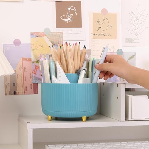 SKYDUE Makeup Organizer, Rotating Pencil Pen Holder for Desk, Dual-Purpose Desktop Organizer for Cosmetics & Pens, Makeup Brush Holder with 5 Slots, Pencil Cup for Office, Home - Image 3