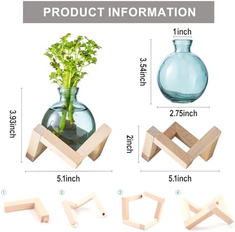 Plant Propagation Station, Plant Terrarium with Wooden Stand for Hydroponic Plant Propagation, Propagation Vases for Plants, Green Glass Bulb Vases for Home Office Decor (2) - Image 2