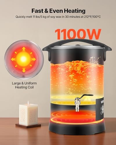 VEVOR 20 Lbs Wax Melter for Candle Making, Fast and Even Heating, with Easy Pour Spout and Temp Digital Display, Hourglass Base for Non-Stick Smooth Flow, Wax Melting Pot for Making Candles Soaps - Image 3