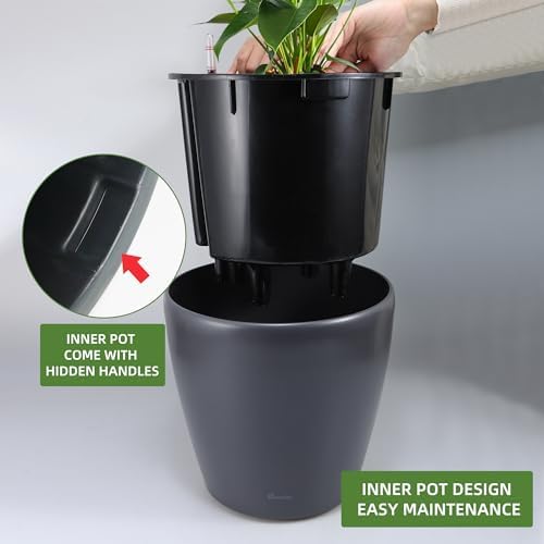 Dexceder 13x12 Self Watering Planter with Wheels (Slate Gray Matte) - Image 4