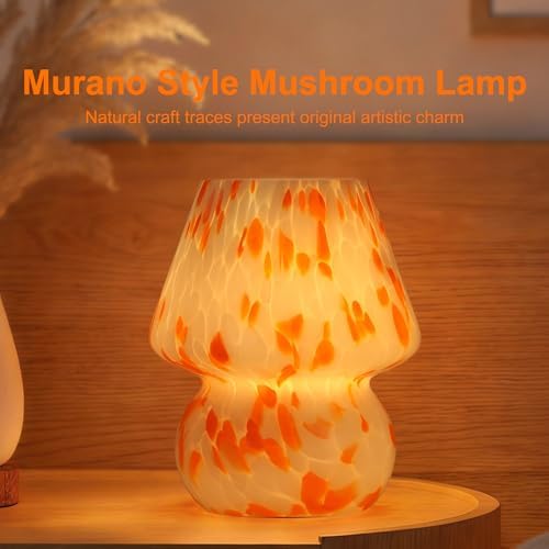 Mushroom Lamp Set of 2, Small Glass Table Lamp, Bedside Nightstand Lamp, Cute Desk Lamp for Bedroom, Dorm, Living Room & Kitchen, Classic Vintage Home Decor Lamp (2, Orange&White) - Image 6