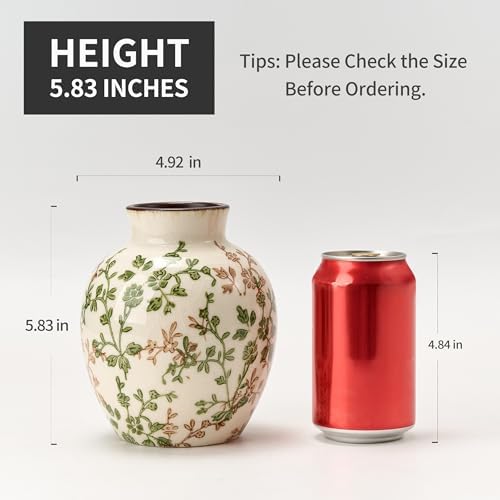 SIDUCAL Ceramic Green and Beige Antique Vase, 5.83 Inch Retro Ice Cracked Chinoiserie Floral Vase, Rustic Farmhouse Vases for Home Decor, Bookshelf, Office, Garden, Chinoiserie Decor, Tuscan Decor - Image 3