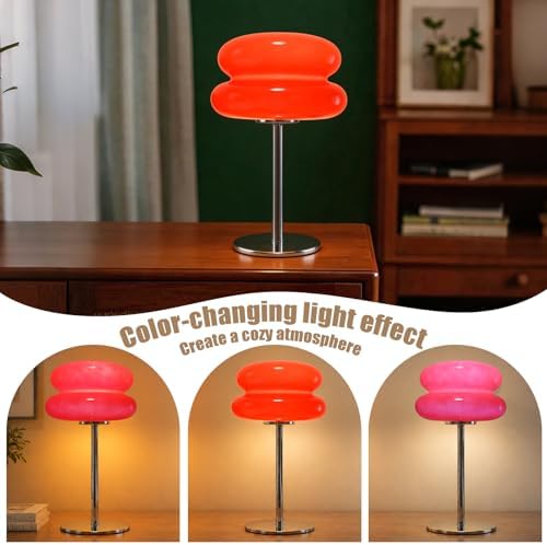 Bedroom Mushroom lamp, Medieval Modern Bedside Table lamp, dimmable Retro Egg Tart Headlight, Unique Home Mushroom Decoration Aesthetic Lovely Living Room Desk lamp (Red) - Image 3