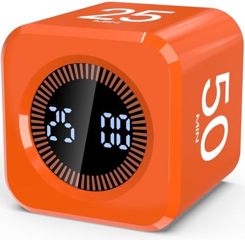 Digital Pomodoro Timer Cube 5/10/25/50min Preset, Silent & Sound Alarm by COWVTUJ