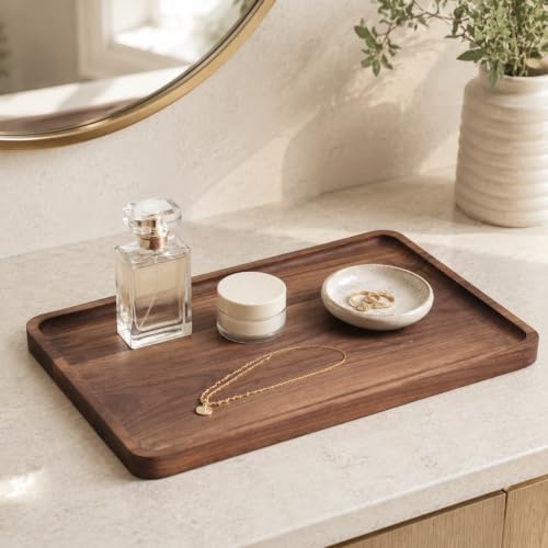 Walnut Wood Serving Tray, 13.4 x 9 Inch Rectangular Platter with Raised Rim - Image 4