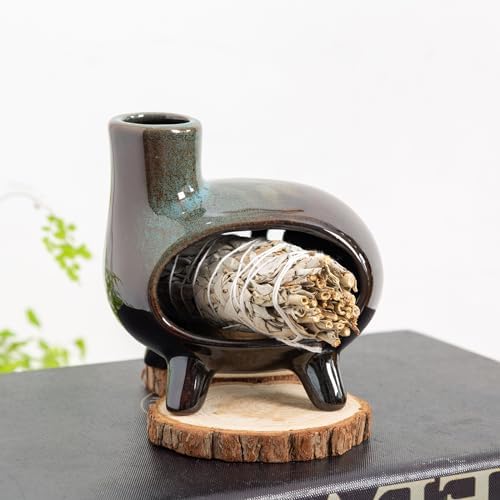 MOUGIGI Handcrafted Ceramic Palo Santo Holder Burner with Green Glaze - Image 6