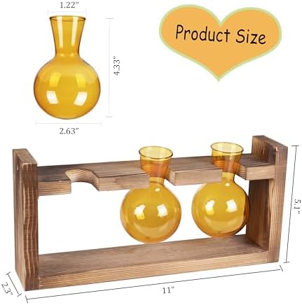 Kingbuy Glass Plant Terrarium Propagation Station - 3 Bulb Colored Vases with Retro Wood Stand Indoor Garden Planter - Wall Mount Desktop Decor for Home Kitchen Wedding, Plant Lover Gift, Amber - Image 7