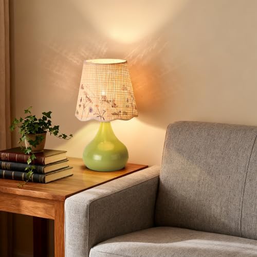Ziqqeelam Green mall Bedside Cute Table Lamp for Bedroom, Table Lamps for Nightstand, Scalloped Rattan Shade Table Lamps for Small Spaces for Bedroom, Home Office, Living Room - Image 6