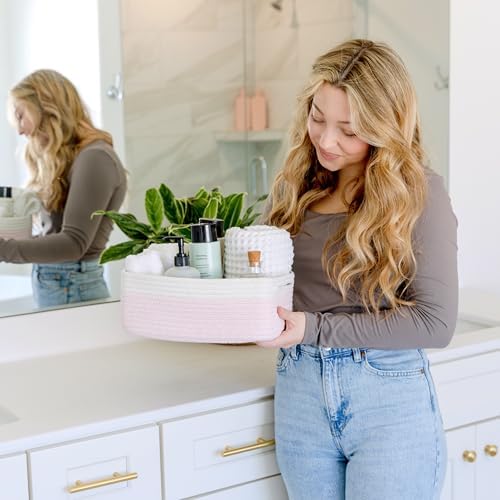NaturalCozy 11.8"x8"x4.5” Rectangle Storage Baskets for Shelves 3 Pack | Cotton Rope Woven Small Baskets for Organizing | Small Storage Bins for Nursery, Bathroom, Closet, Shelf, Decorative, Gift - Image 4