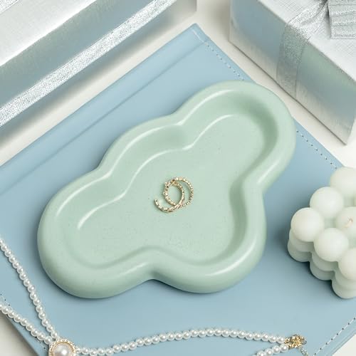 Lynagert Cloud Trinket Dish, Chubby Jewelry Tray, Ceramic Jewelry Ring Trinket Dish for Rings Earrings Necklace Organizer, Mother's Day Thanksgiving Christmas Birthday Bridesmaid Gifts (T-Green) - Image 3