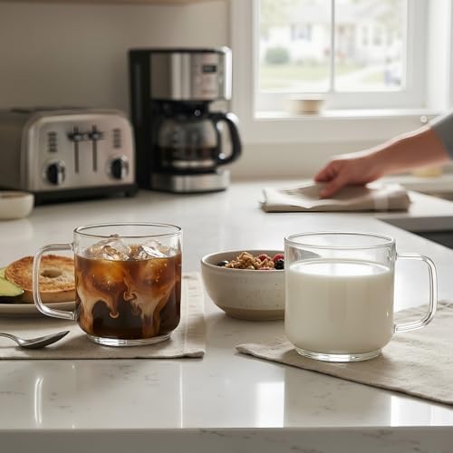Aquach 18oz Glass Coffee Mugs Set of 2, Large Clear Borosilicate Cups - Image 2