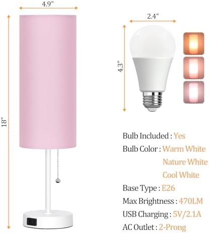 Dott Arts 18" Table Lamp for Bedroom, 3-Color Bedside Lamps with Pull Chain - Image 3
