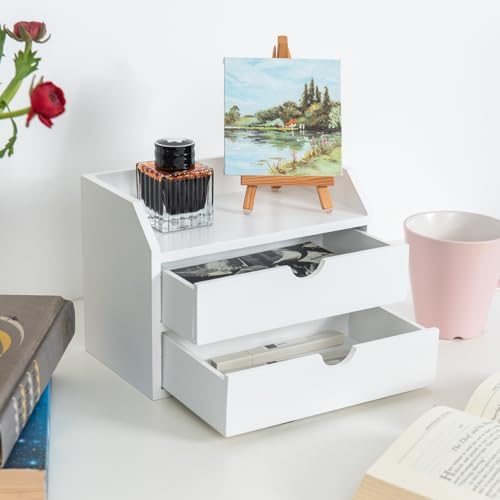 ZGZD Wooden Organizer Mini Desk Drawer Tabletop Office Supplies Desk Accessories for Office or Home White (2 Drawers) - Image 5