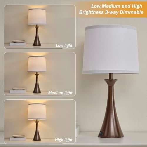 Touch Table Lamps Set of 2, 21" Bedside Lamps with USB C+A, Brown - Image 4