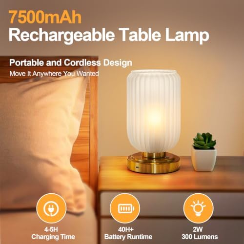 LightRound Cordless Table Lamp for Bedroom, Touch Stepless Dimmable - Image 2