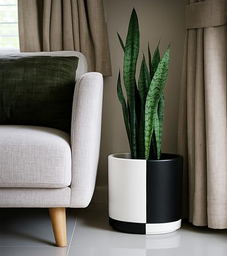 D'vine Dev 12 Inch Ceramic Planter Pot, Black White Split, 94-O-F-0 - Image 6