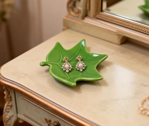 Ceramic Ring Holder, Jewelry Tray Dish,Decorative Trinket Tray, Key Plate Bowl,Aesthetic Room Decor, Engagement Gifts Bride Gifts Wedding Gifts for Women-Green B - Image 2